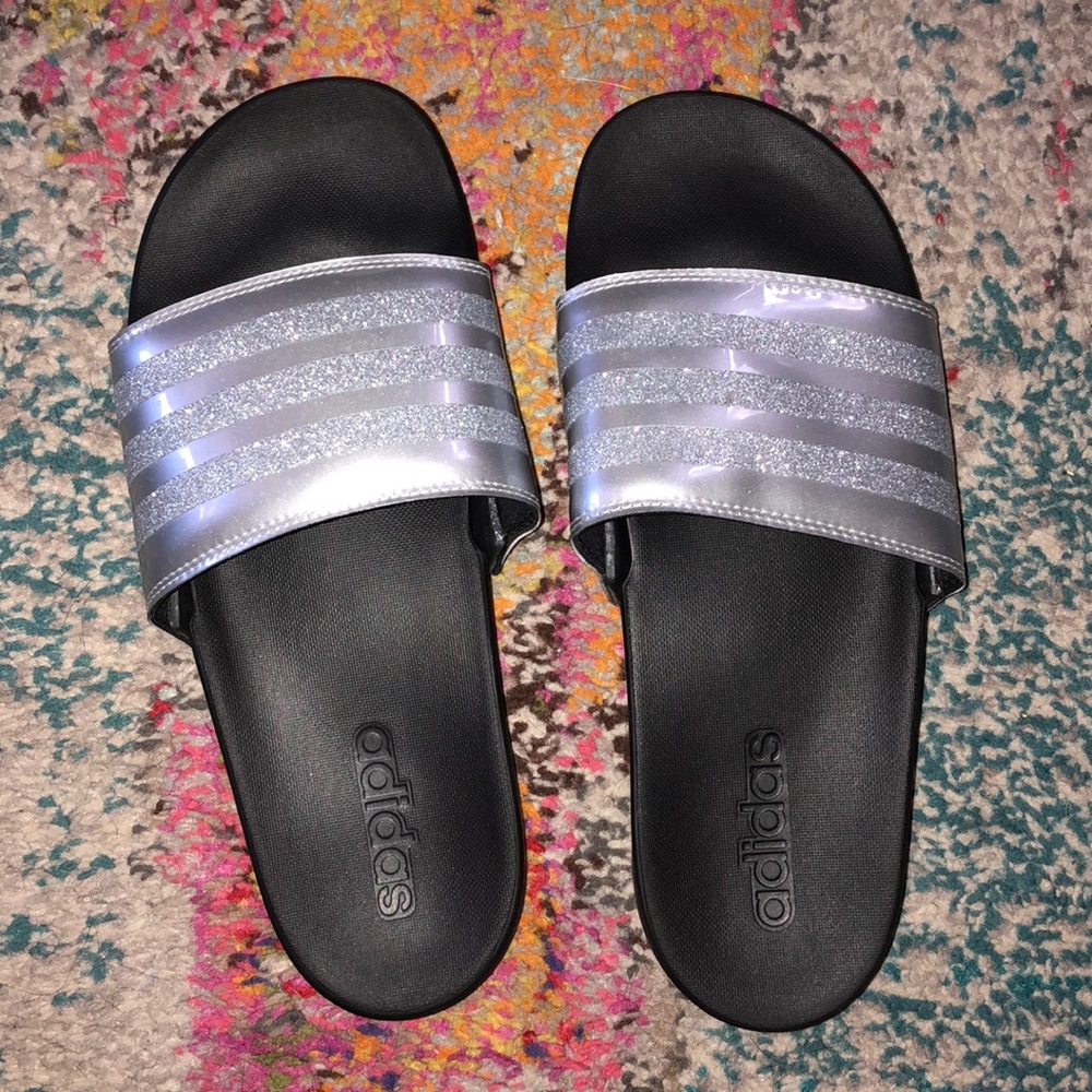 Adidas slip on slippers (black & silver) size US8